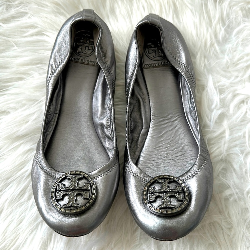 Tory Burch silver leather flats